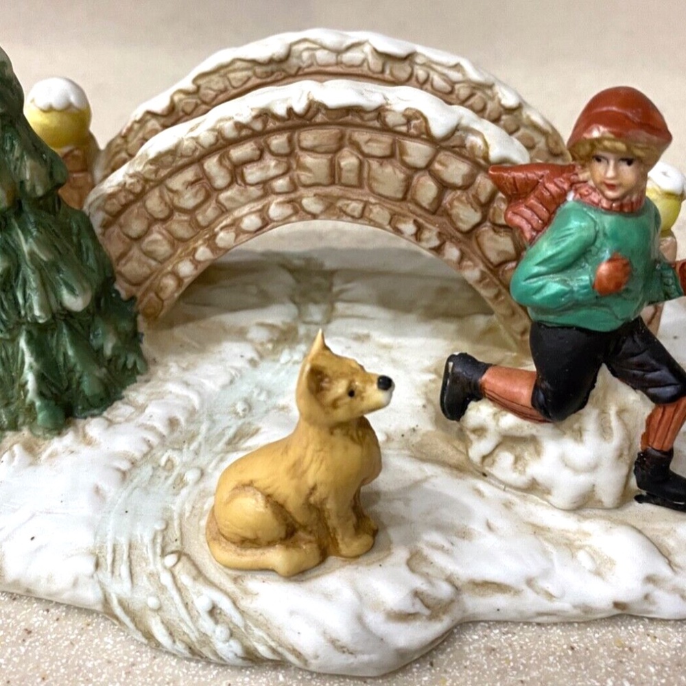 Summit Collection Exclusive 1991 Bridge Tree Dog Run Figurine Christmas Village